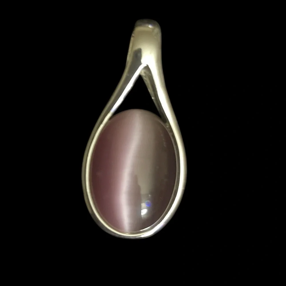 Sterling Silver Pink Cat's Eye Teardrop Pendant - Picture 1 of 2